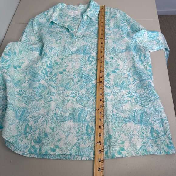 Sigrid Olsen Floral Linen Tunic Top 2X Aqua blue - Picture 8 of 10